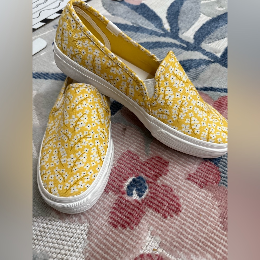 Keds Yellow and White Floral Slip-On Sneakers